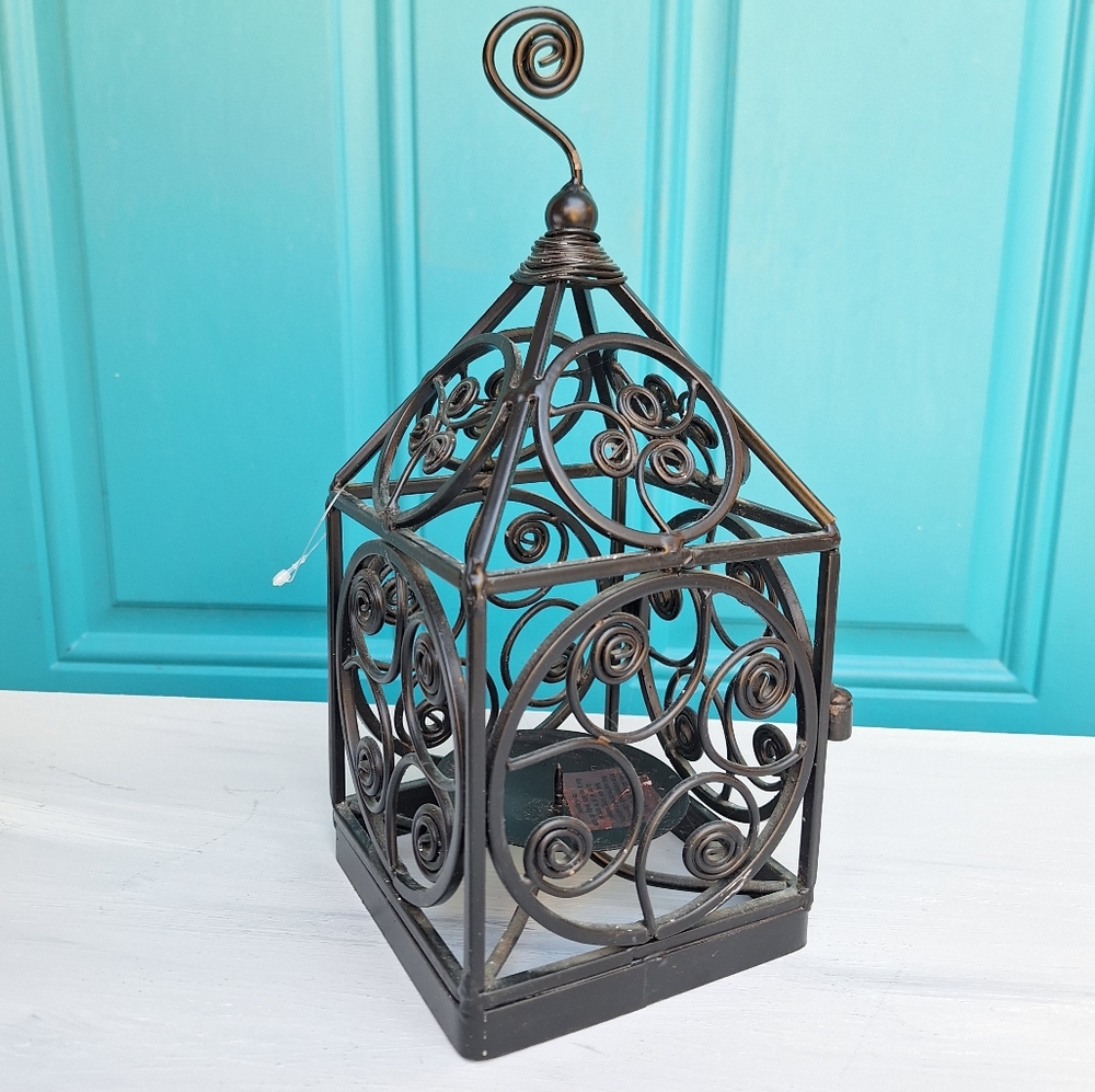 Metal Lantern for Candle Wrought Iron Medieval Gothic Baroque Ornate Scrollwork - Picture 14 of 17